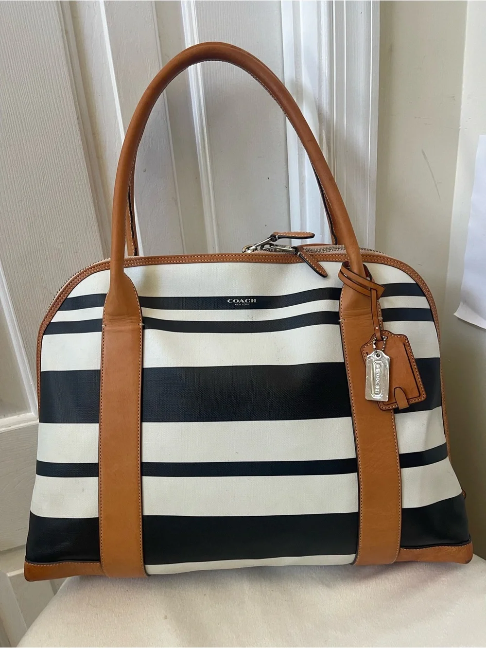 Coach Bleecker Striped Preston Satchel large.
